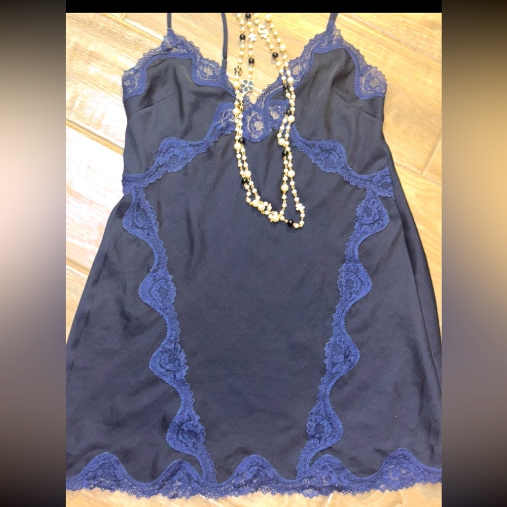 - Victoria Secret Midnight blue satin and lace Chemise size M